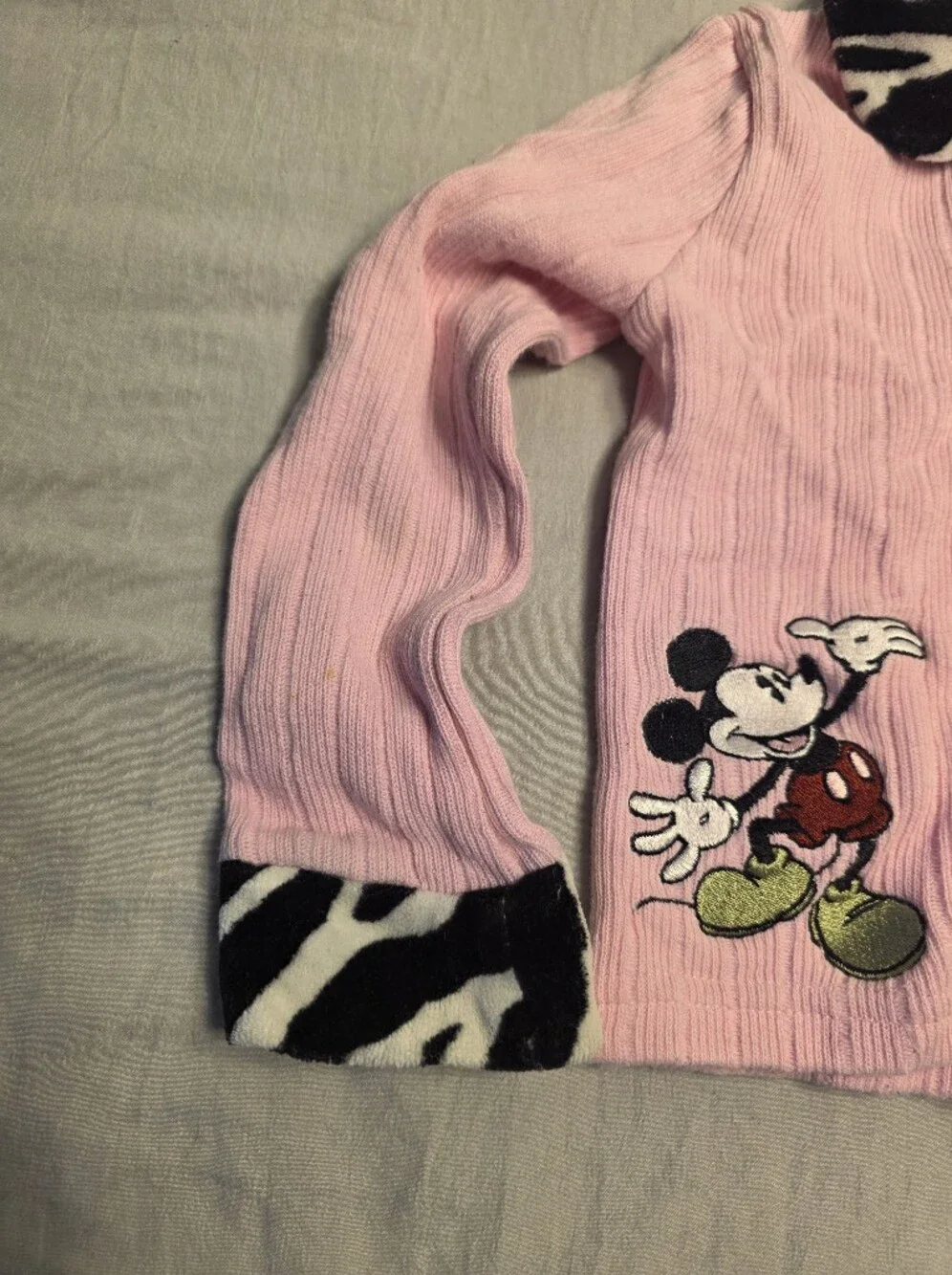 Disney 2000 Vintage Mickey & Co Embroidered Pink Zebra Trim Jacket